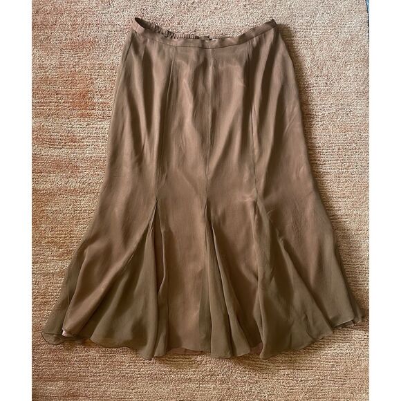 Adrianna Papell Dresses & Skirts - Vintage Papell Boutique 100%  Brown Silk Flowy Midi Skirt 14P Pink Lined